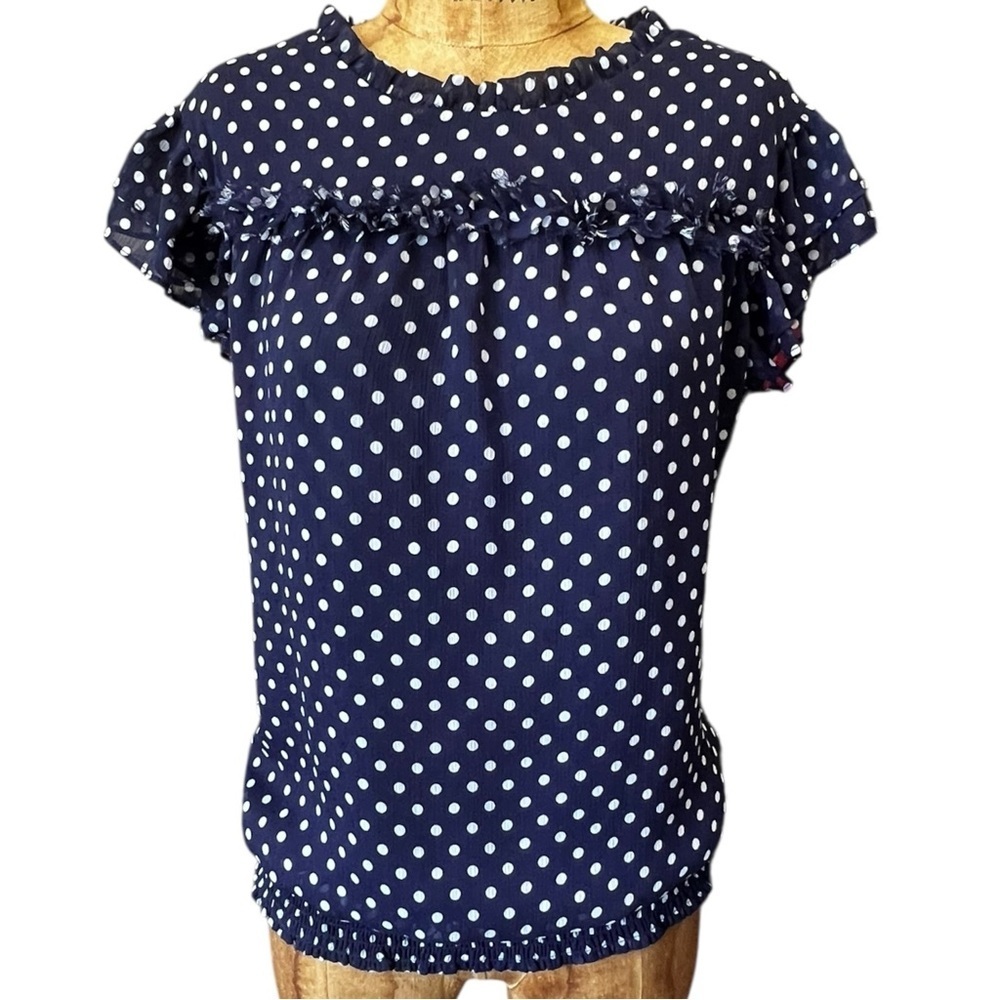 1. State Navy and White Polka Dot Blouse NWOT XL